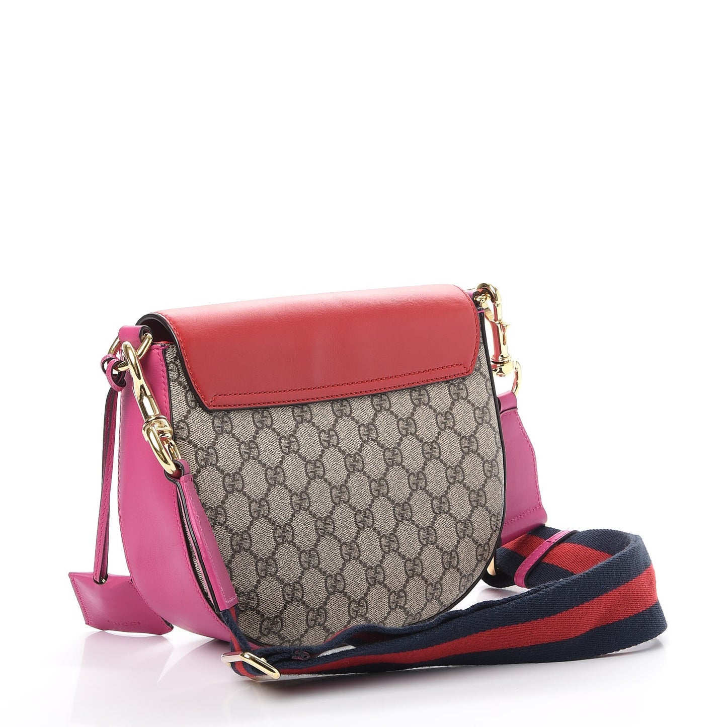 GG Supreme Monogram Calfskin Web Medium Padlock Messenger Shoulder Bag Beige Hibiscus Red New Rosette