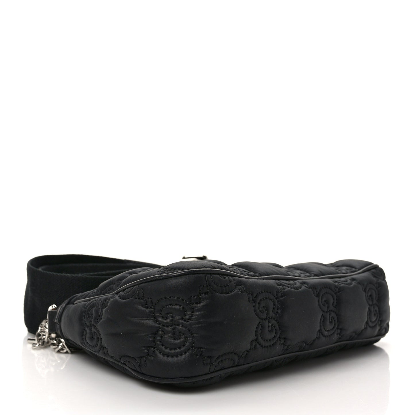 Nylon Calfskin Enamel GG Matelasse Chain Handbag Black