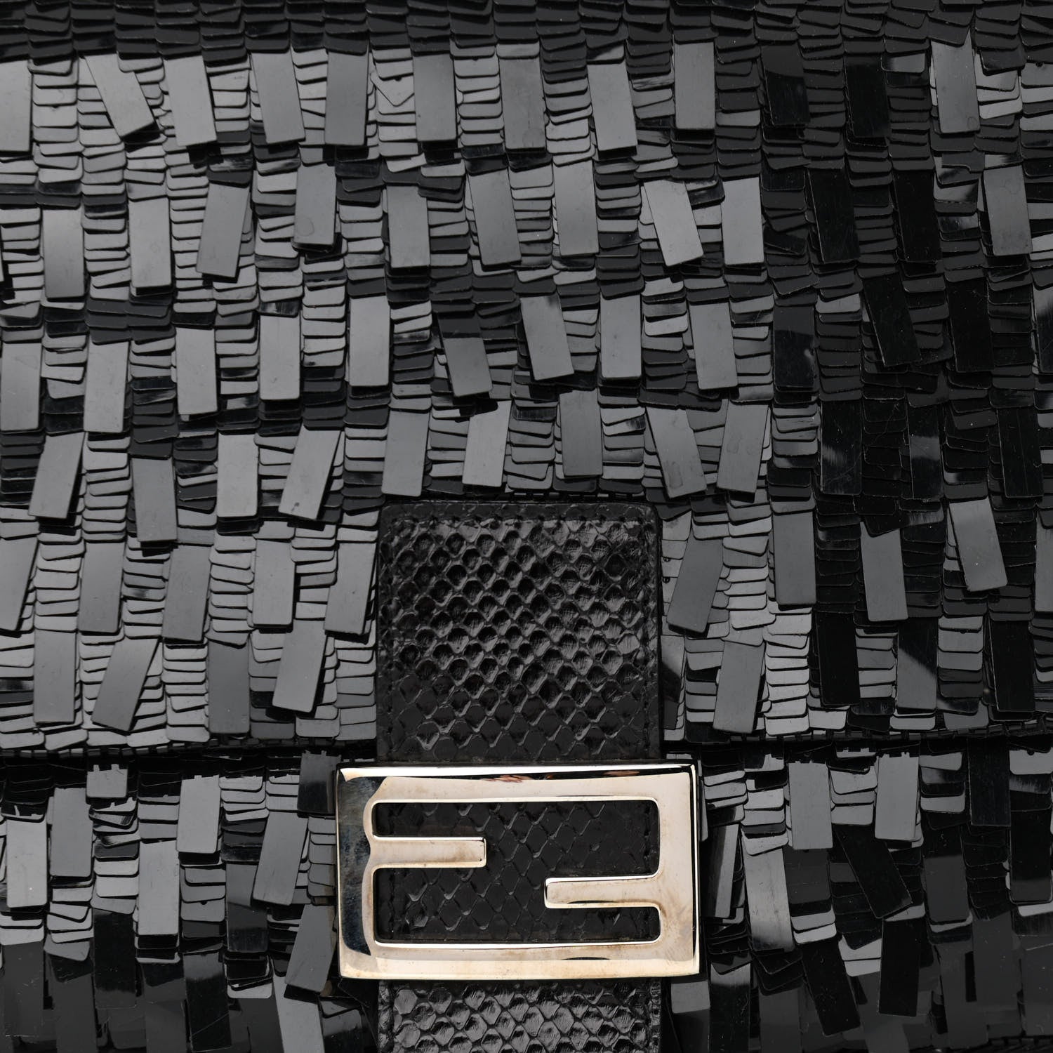 Fendi Sequin Paillettes Snakeskin Baguette Black 7 of 11
