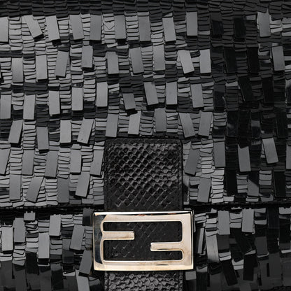 Fendi Sequin Paillettes Snakeskin Baguette Black 7 of 11