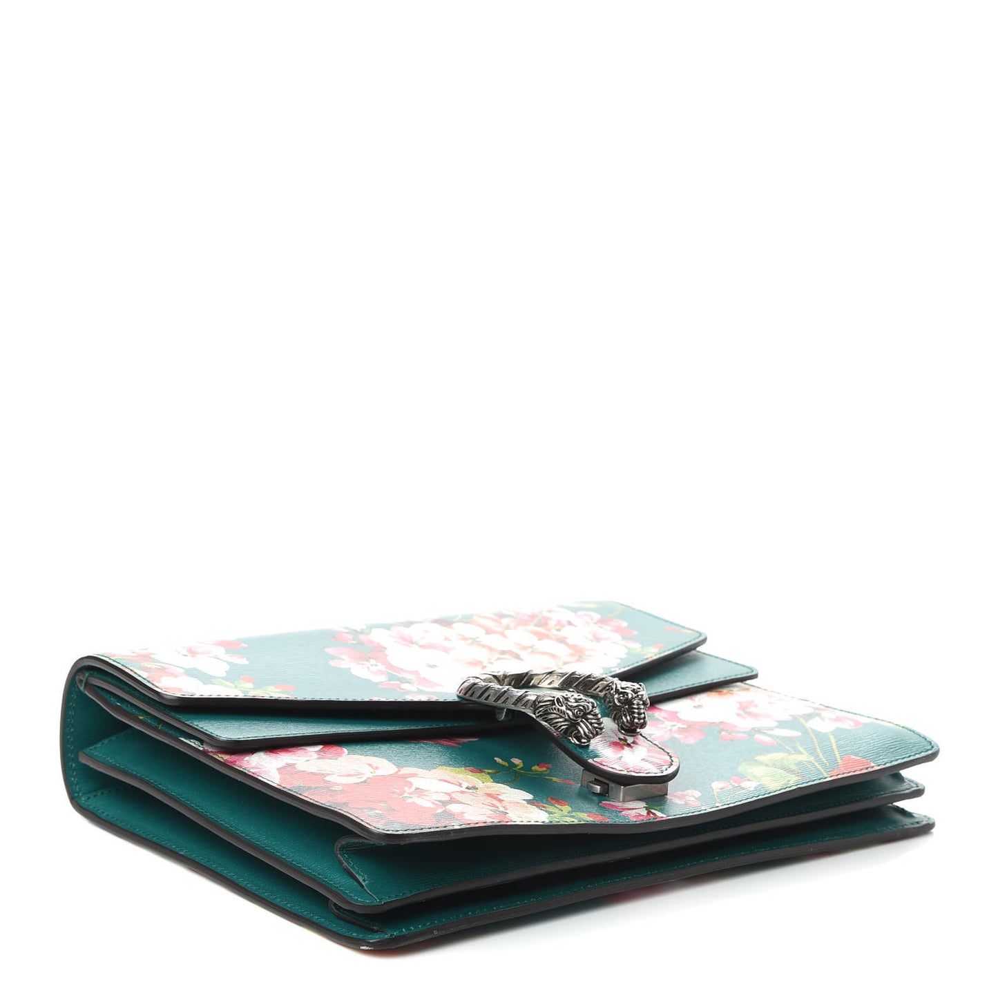 Calfskin Blooms Print Medium Dionysus Shoulder Bag Bright Emerald Multicolor