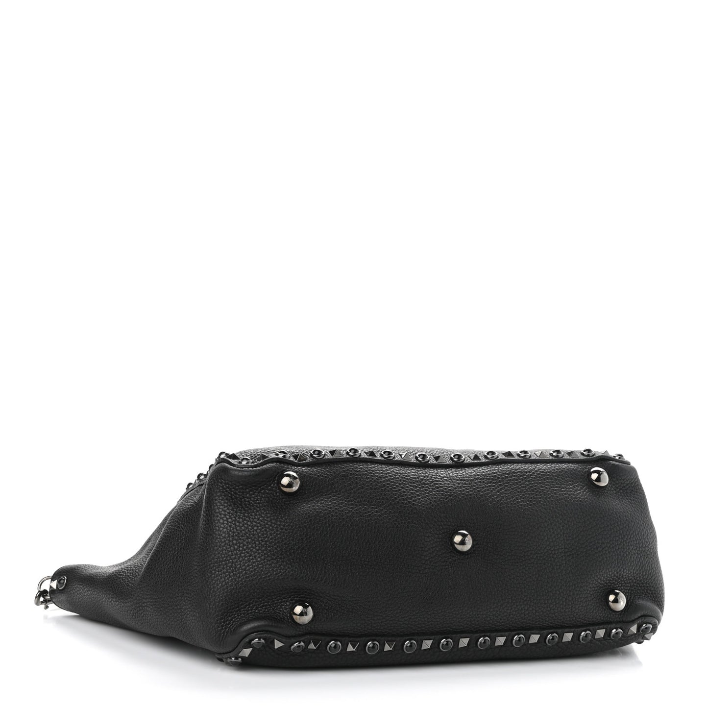 Grained Calfskin Onyx Medium Rockstud Rolling Tote Black