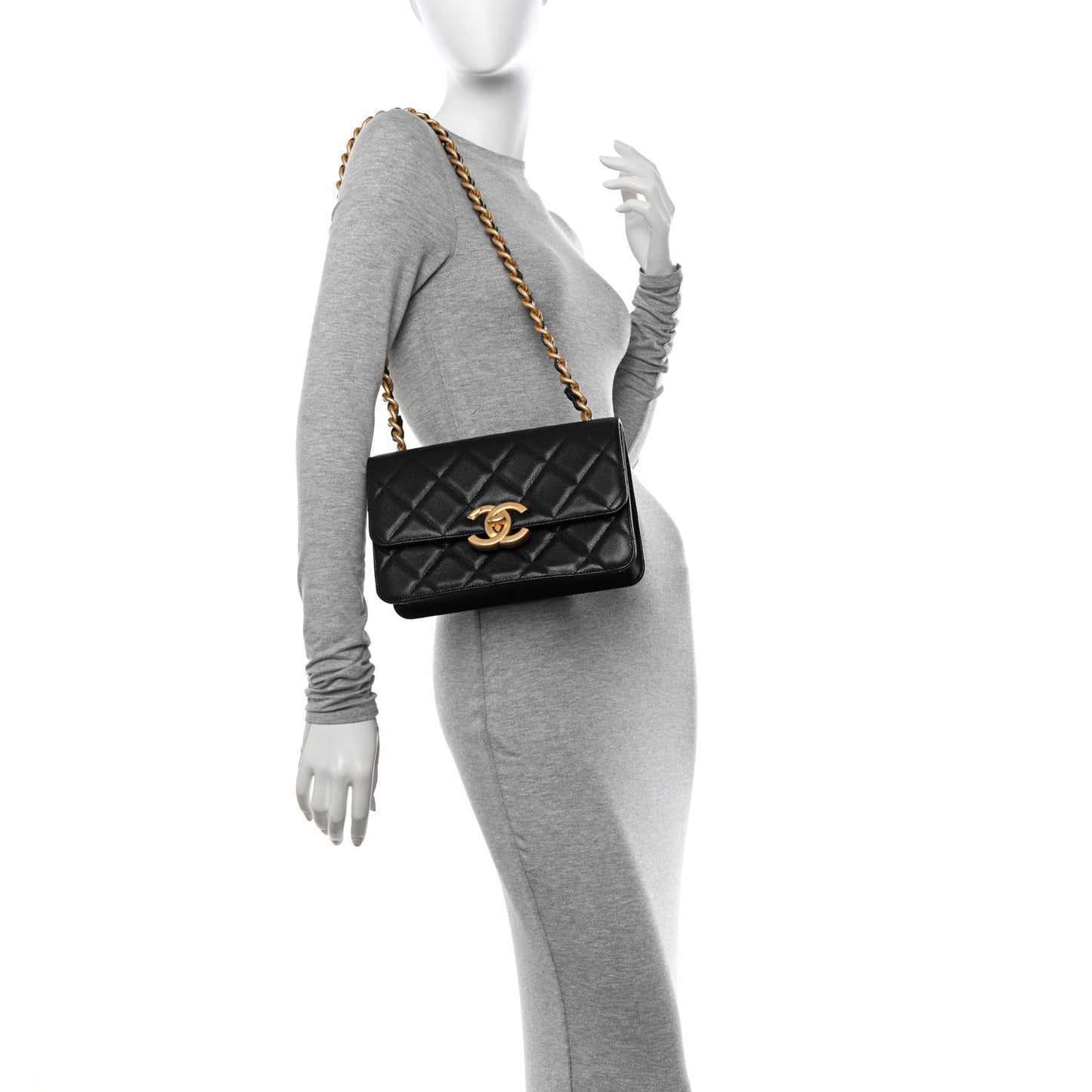 Shiny Caviar Quilted Small Flap Black