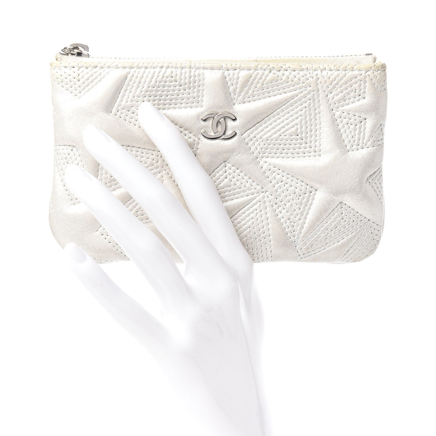 Metallic Lambskin Star Embossed Coin Purse Case Silver