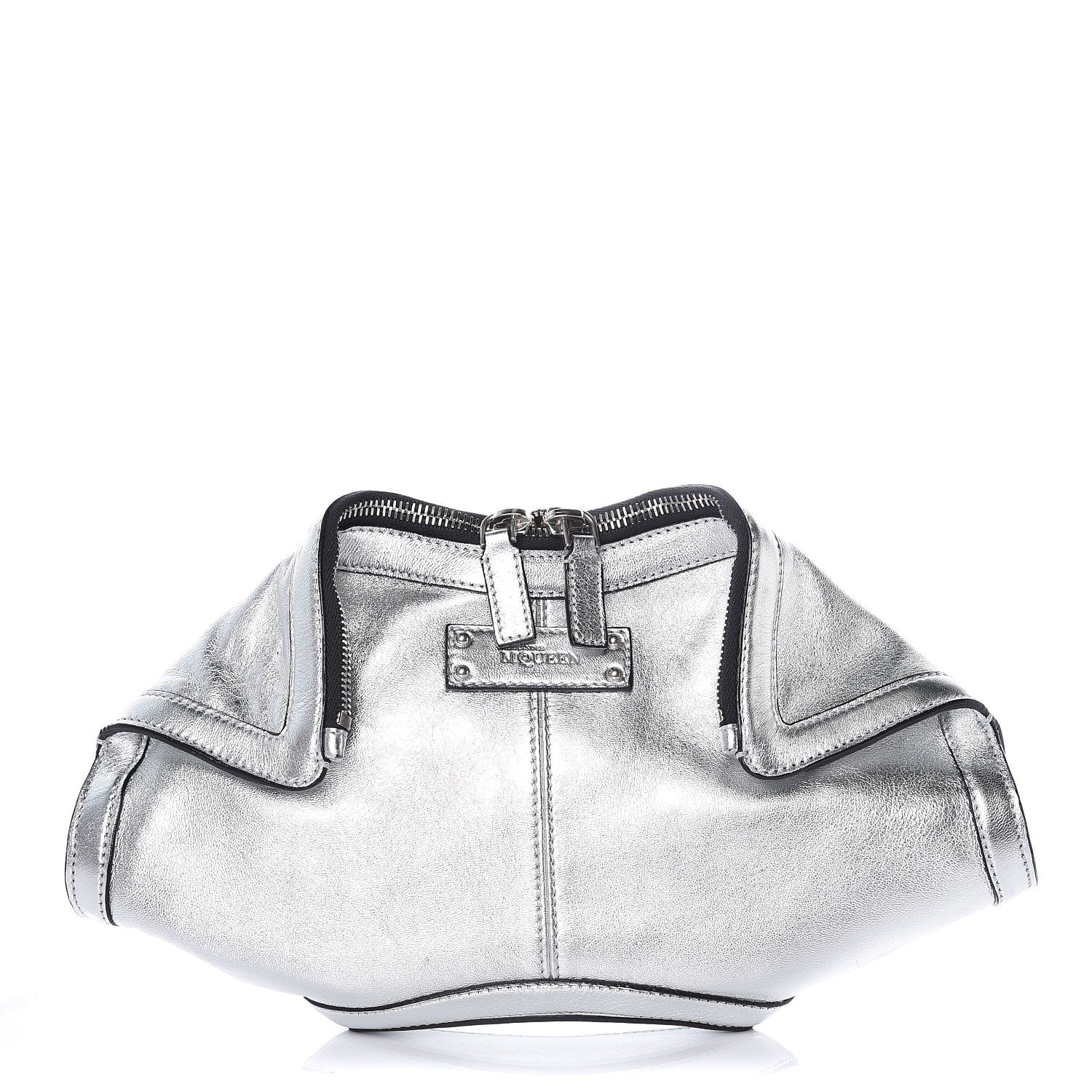 Alexander McQueen Metallic Lambskin De Manta Clutch Silver 1 of 8