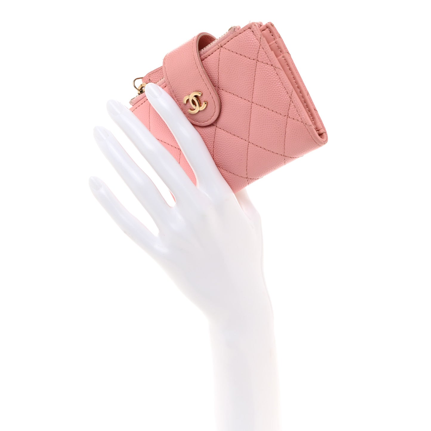 Caviar Quilted Compact Zipped Pocket Wallet Pink