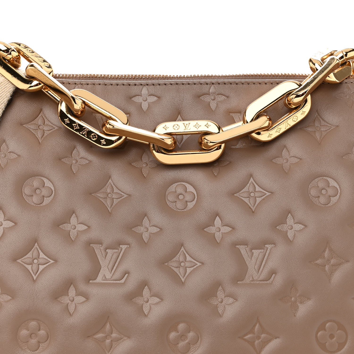Louis Vuitton Lambskin Embossed Monogram Coussin MM Taupe 9 of 11
