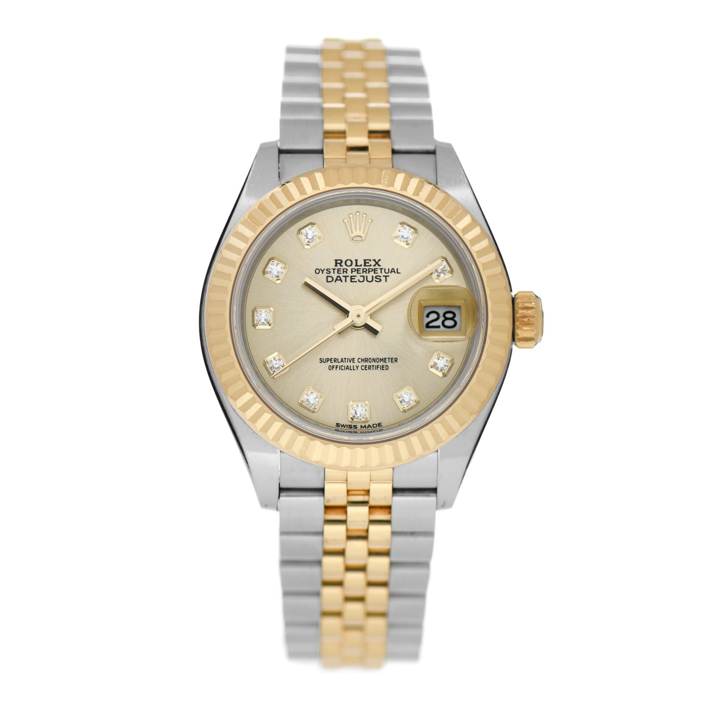Stainless Steel 18K Yellow Gold Diamond 28mm Oyster Perpetual Datejust Watch Champagne 279173