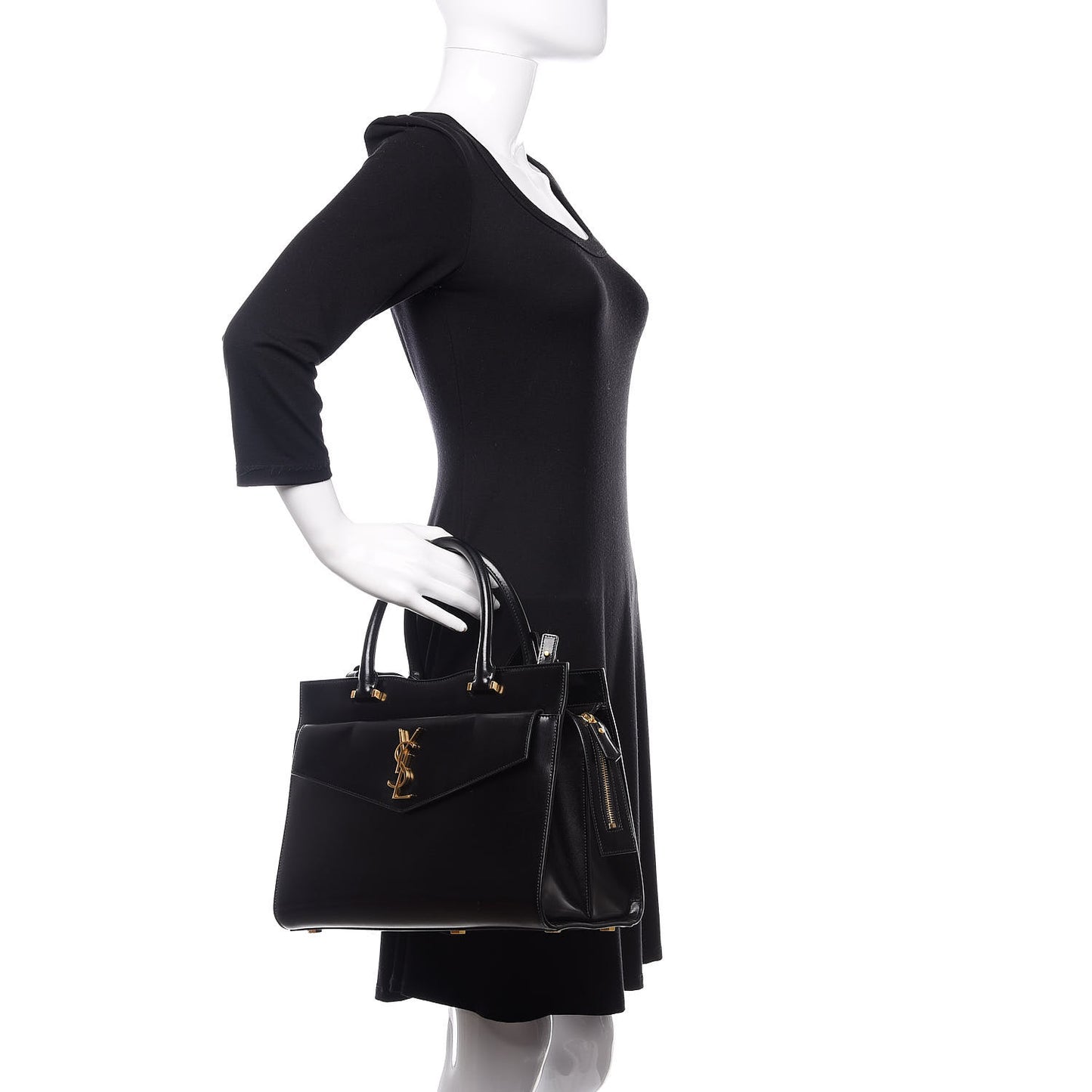 Shiny Calfskin Medium Uptown Tote Black