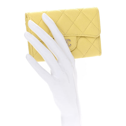 Chanel Caviar Quilted Flap Card Holder Wallet Yellow 2 of 8