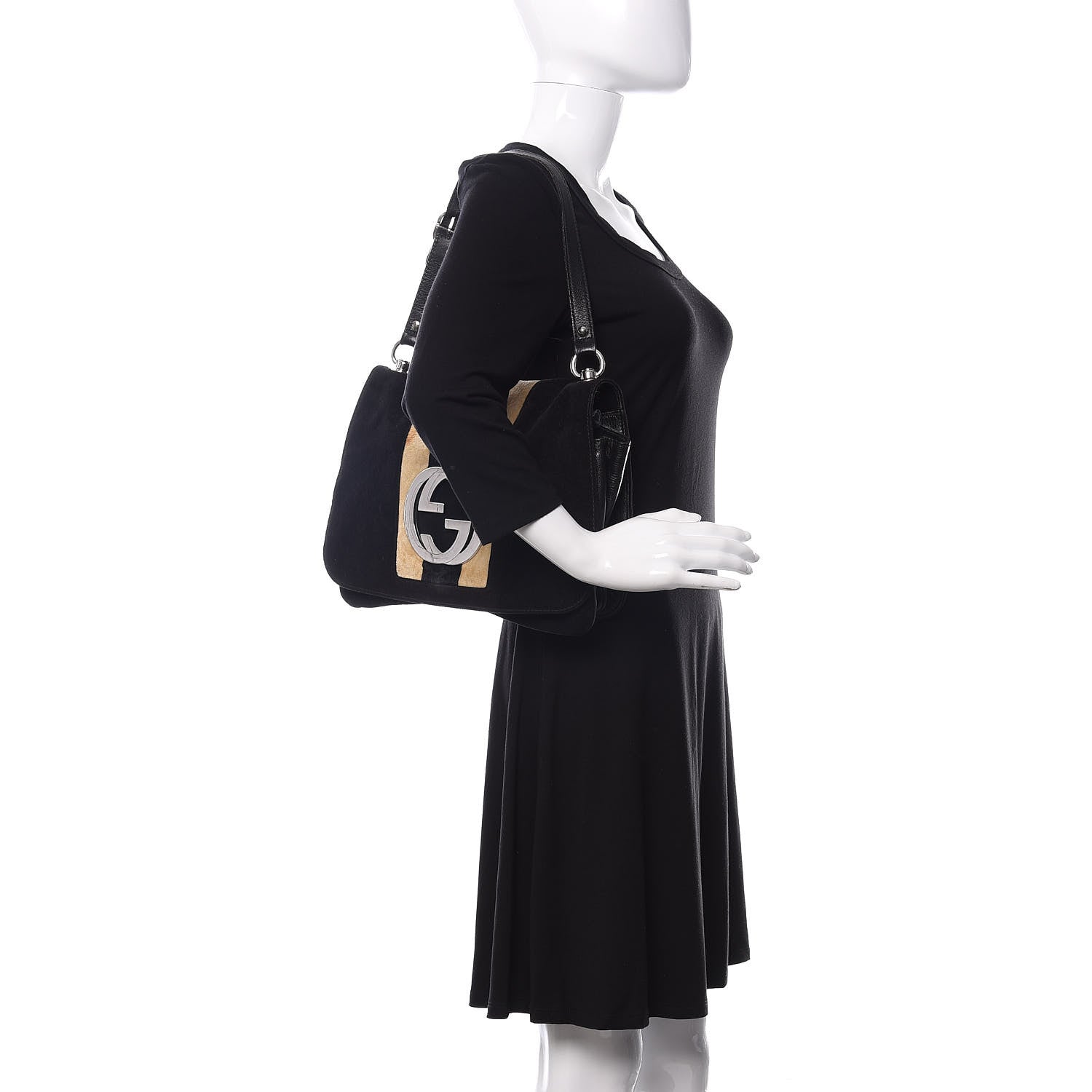 Gucci Velvet Web Blondie Medium Shoulder Flap Bag Black White 2 of 16