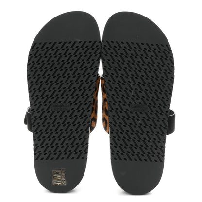 Hermes Moire Calfskin Suede Goatskin Womens Leopard Chypre Sandals 40 Gold Black 6 of 9