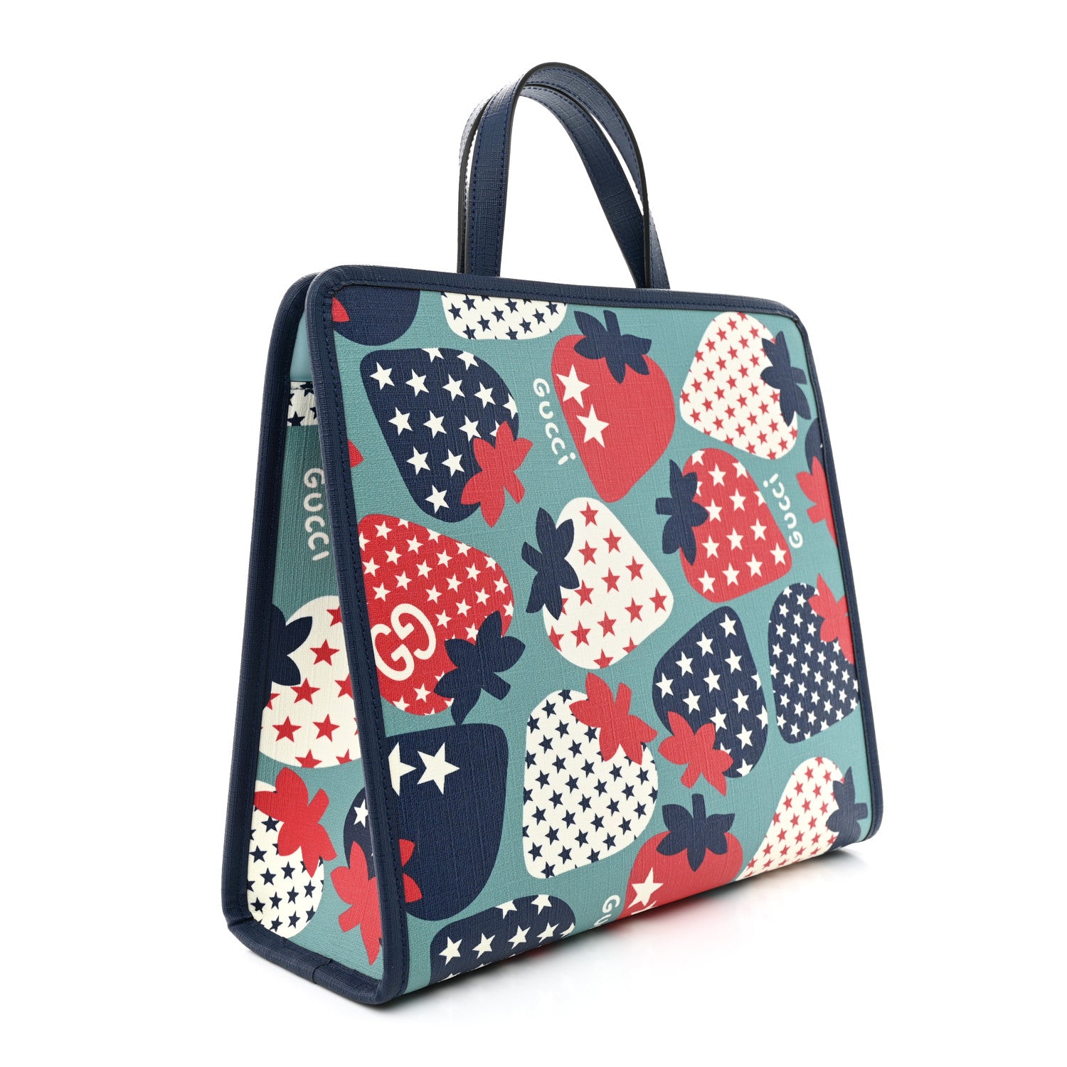Gucci Coated Canvas Strawberry Stars Childrens Tote Red White Blue 3 of 13