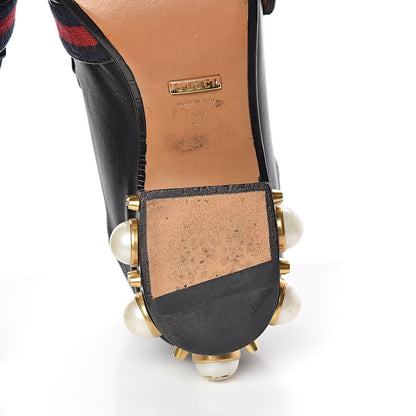 Gucci Betis Glamour Calfskin Web Pearl Embellished Peyton 35mm Loafer Pumps 37 Black 16 of 22