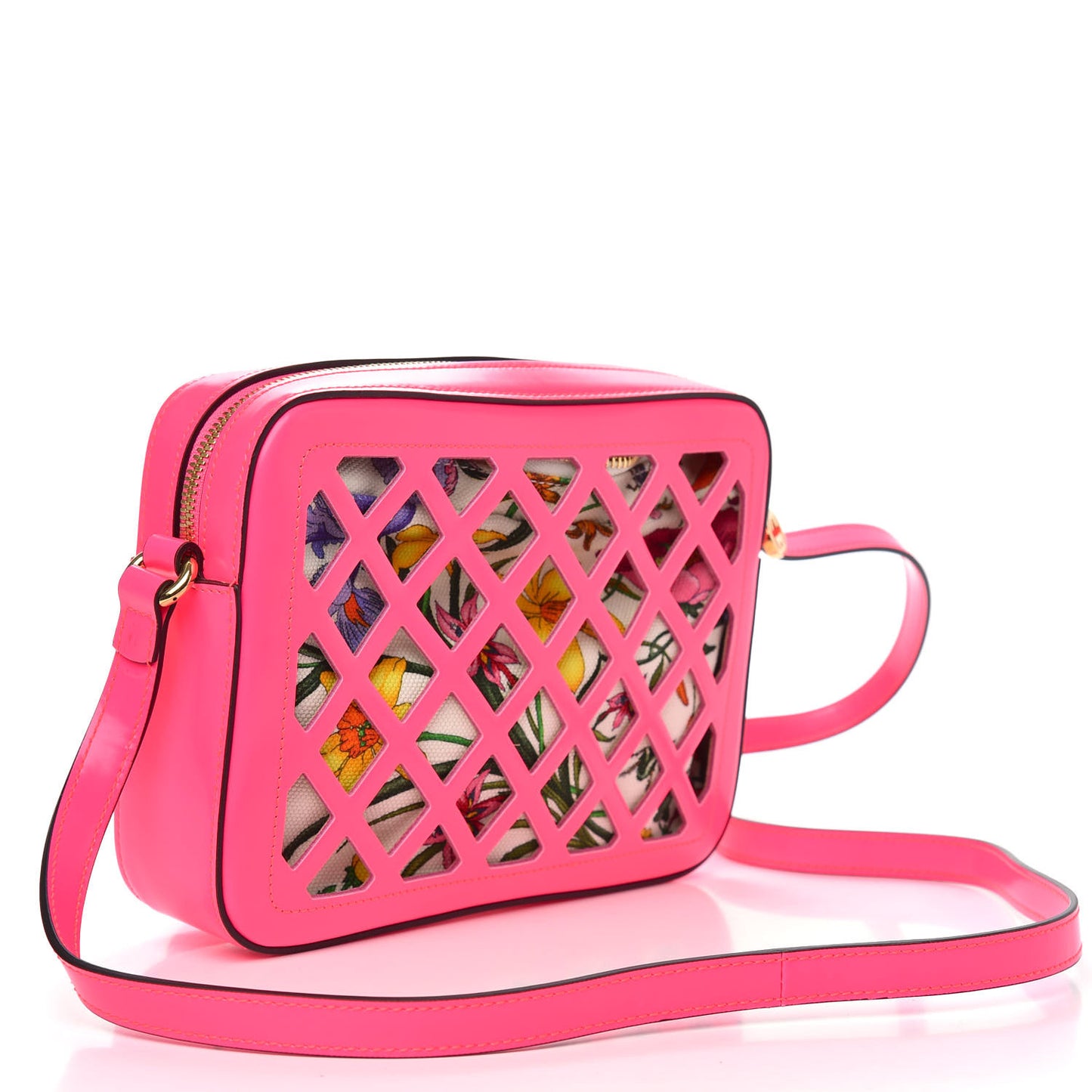 Canvas Calfskin Flora Infinity Cutout Shoulder Bag Fuchsia