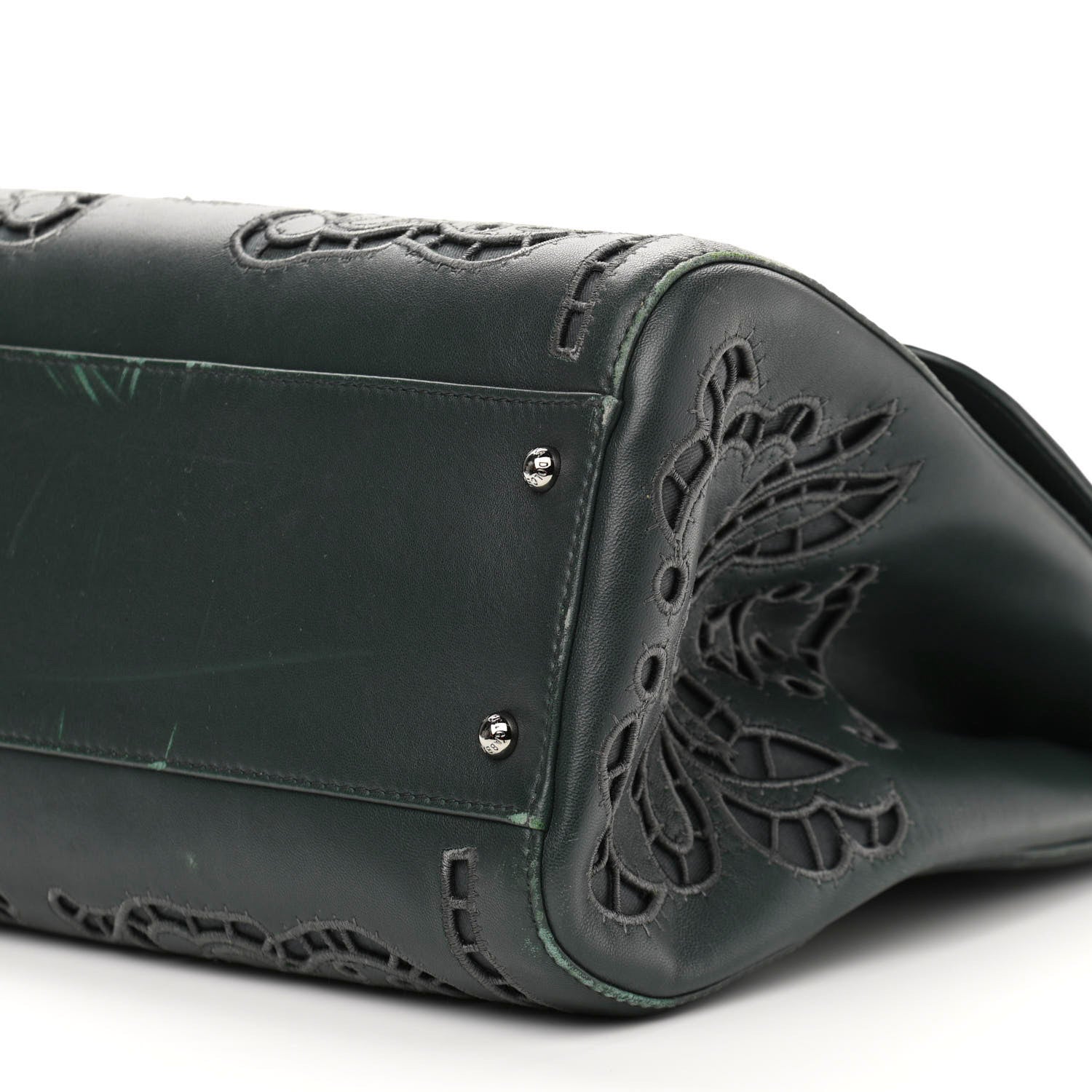 Dolce & Gabbana Lambskin Large Embroidered Laser Cut Miss Sicily Satchel Dark Green 8 of 13