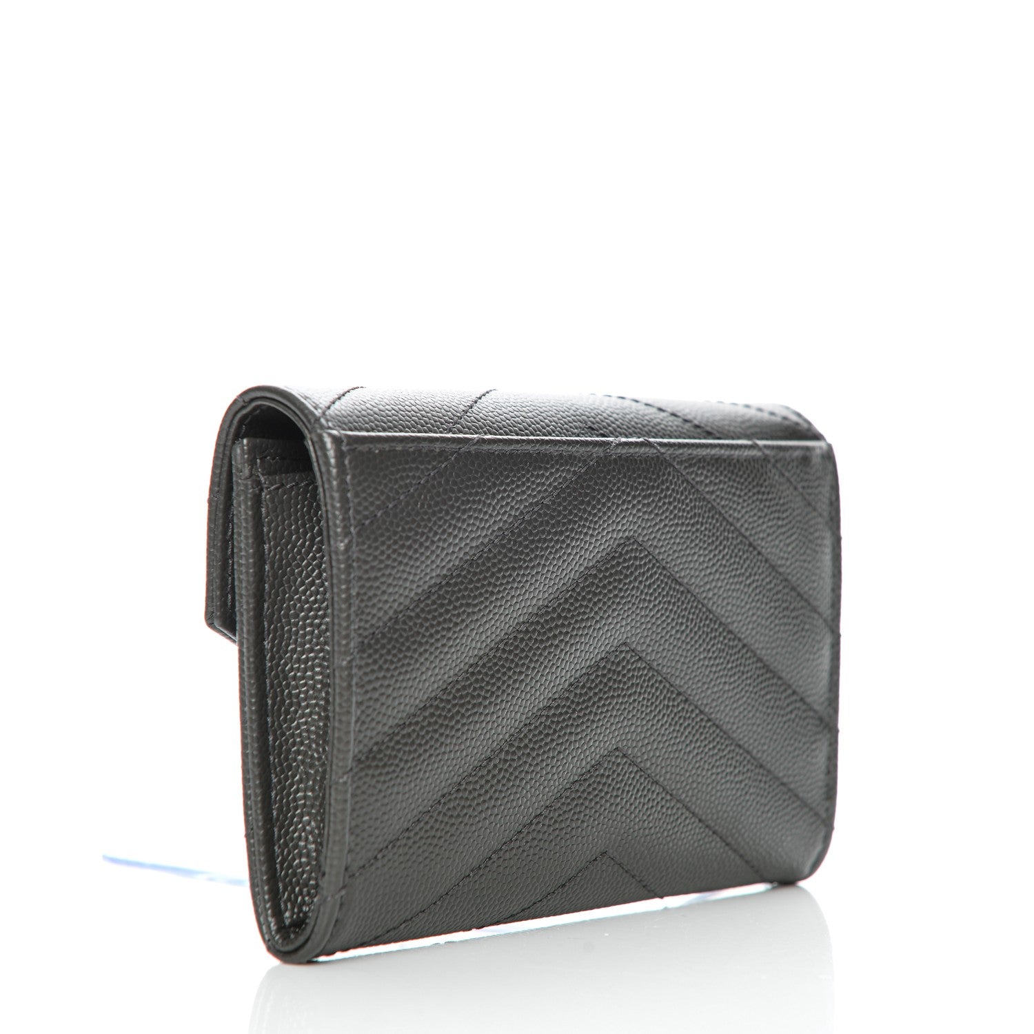 Saint Laurent Grain De Poudre Matelasse Chevron Small Monogram Envelope Wallet Coal 3 of 8