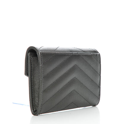 Saint Laurent Grain De Poudre Matelasse Chevron Small Monogram Envelope Wallet Coal 3 of 8