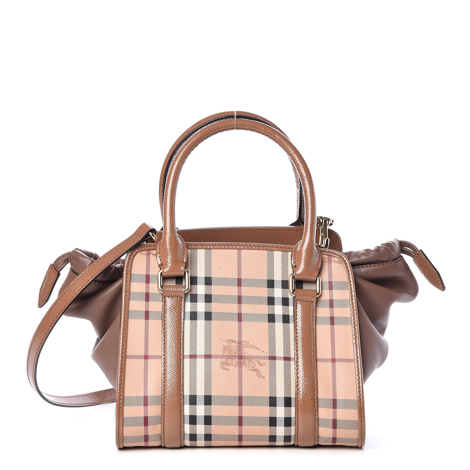 Burberry Patent Haymarket Check Small Dinton Tote Mid Camel 1 of 12