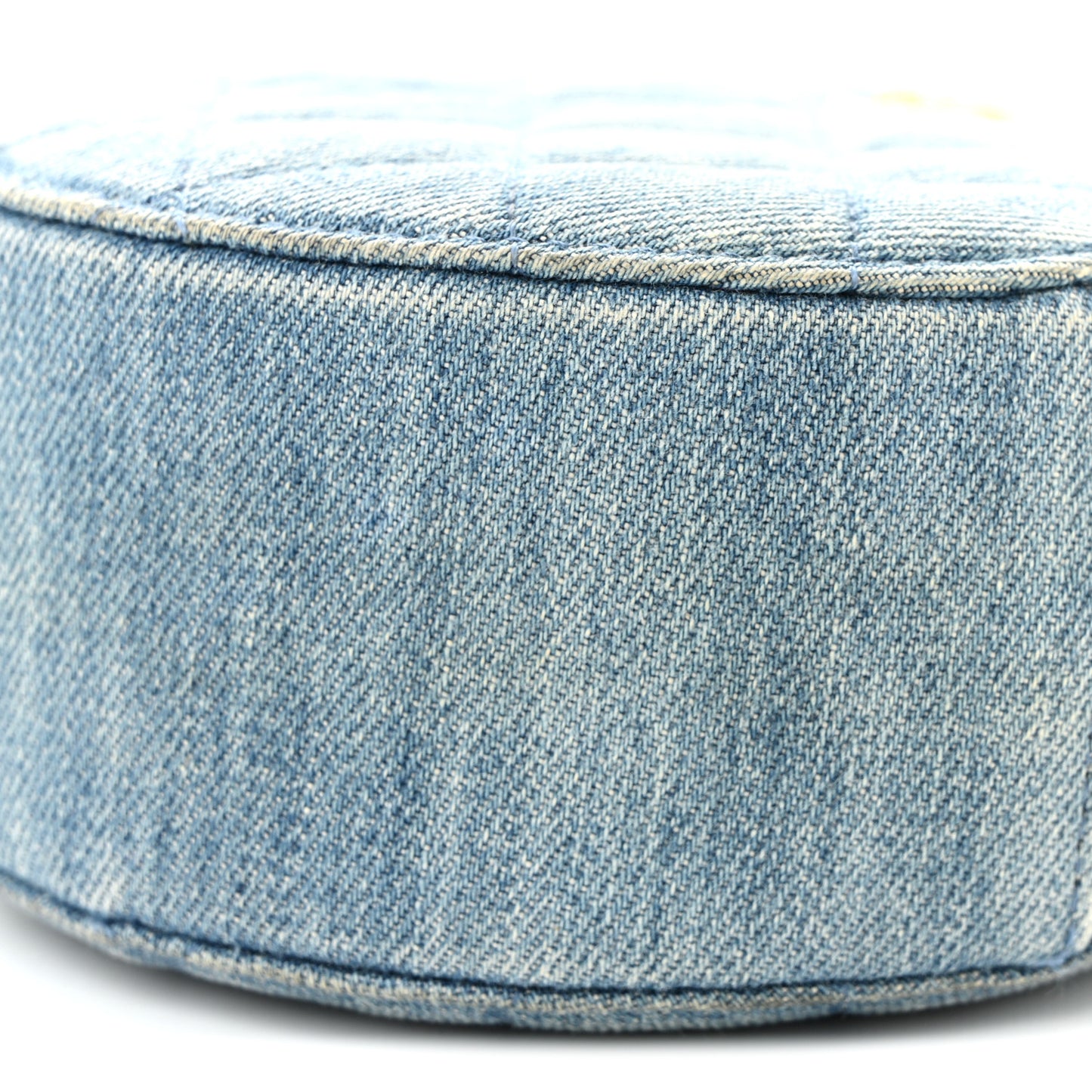 Denim Quilted Round Pearl Crush Clutch With Chain Blue