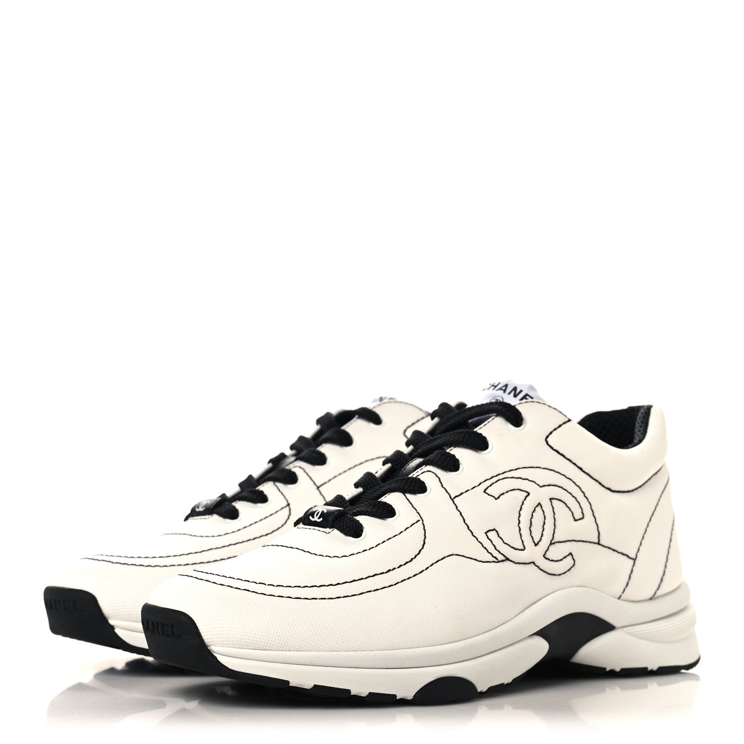 Chanel Cotton Womens CC Sneakers 39.5 White Black 4 of 10