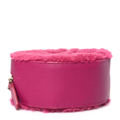 Chanel Shearling Chevron Quilted Round Clutch With Chain Pink 4 of 10