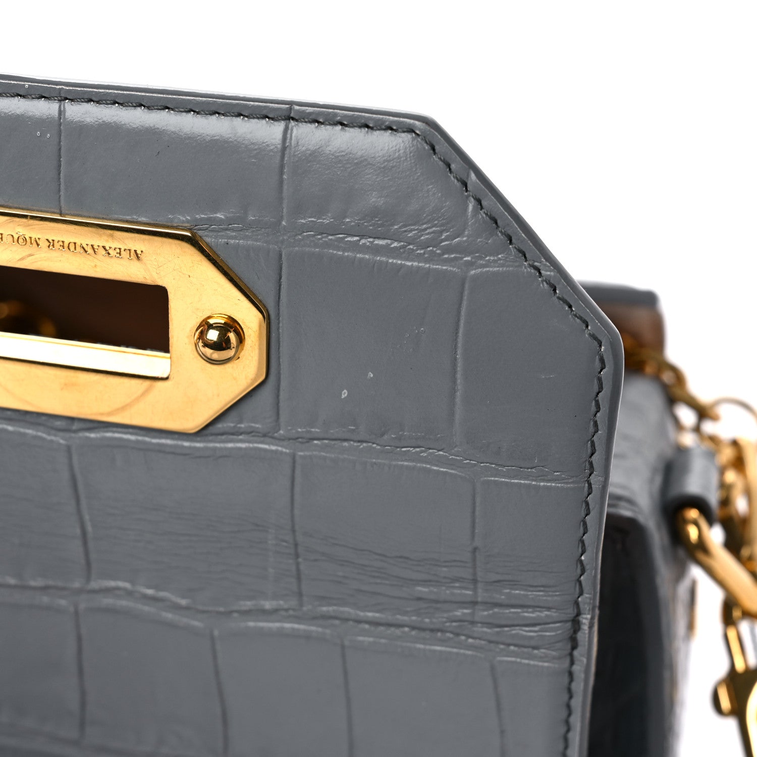 Alexander McQueen Calfskin Crocodile Embossed Box Shoulder Bag 16 Grey 15 of 17
