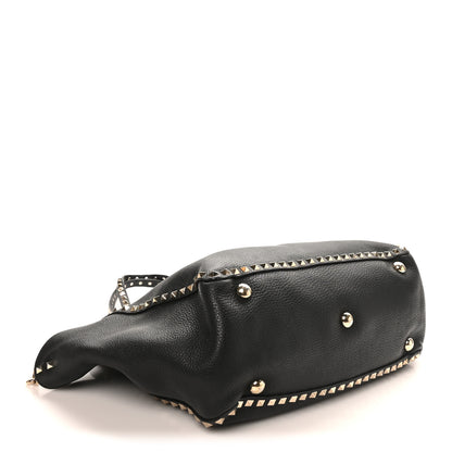 Valentino Garavani Pebbled Calfskin Medium Rockstud Tote Black 3 of 10