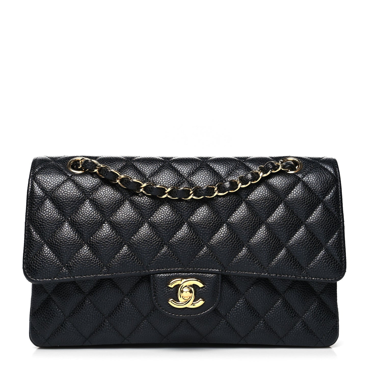 Caviar Quilted Medium Double Flap Black