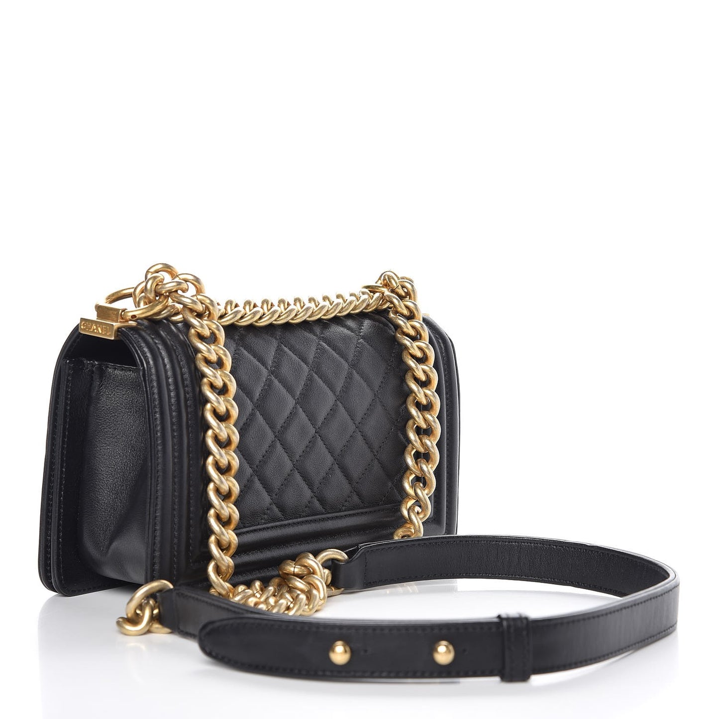Calfskin Quilted Small Boy Flap Black