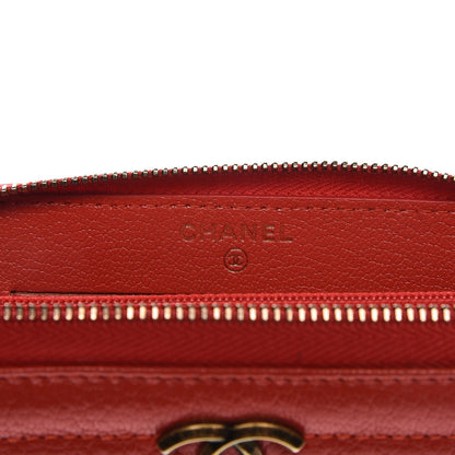 Chanel Shiny Goatskin Diagonal Quilted Small Zip Around Wallet Red 6 of 10