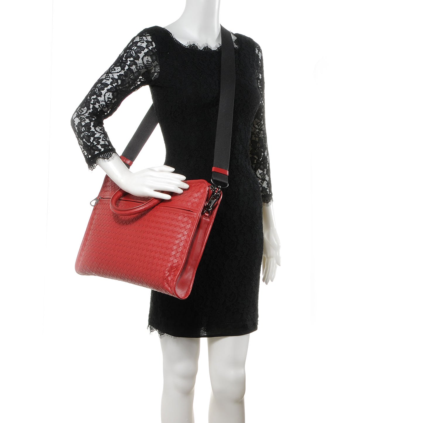 Light Calf Intrecciato Briefcase New Red