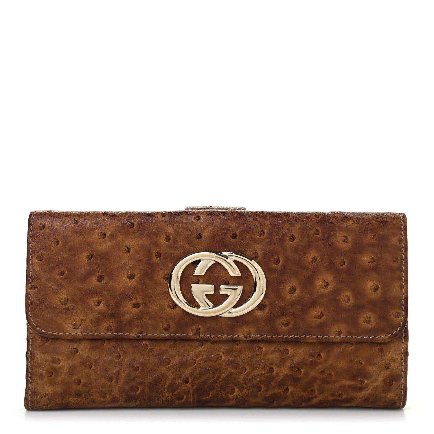 Gucci Ostrich Britt Continental Wallet Brown 1 of 7