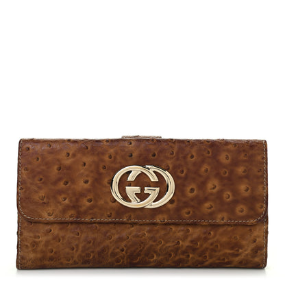 Gucci Ostrich Britt Continental Wallet Brown 1 of 7