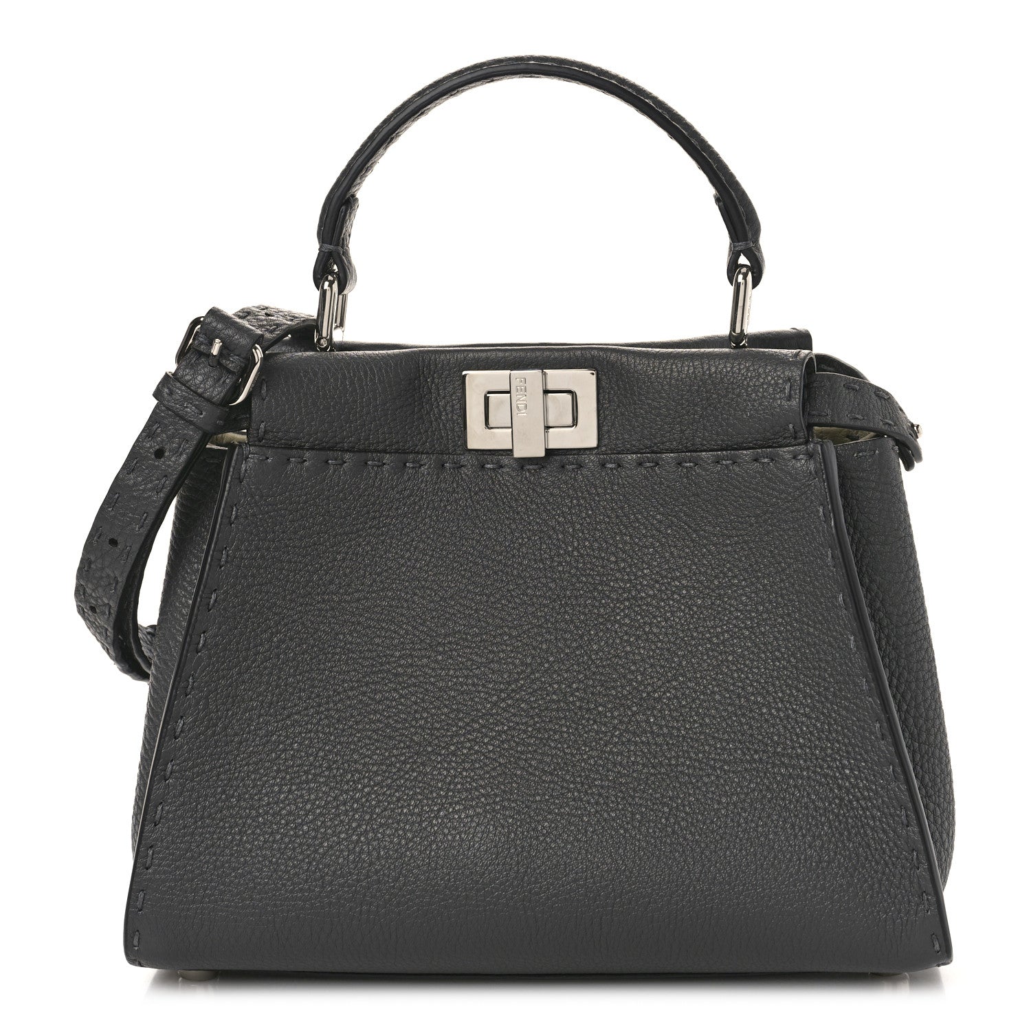 Fendi Cuoio Romano Selleria Bi-Color Mini Peekaboo Iconic Satchel Asfalto Latte 1 of 9