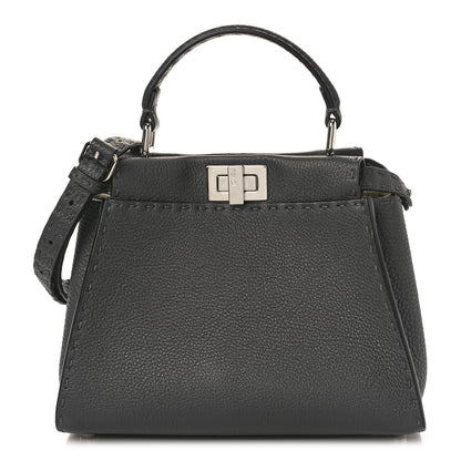 Fendi Cuoio Romano Selleria Bi-Color Mini Peekaboo Iconic Satchel Asfalto Latte 1 of 9