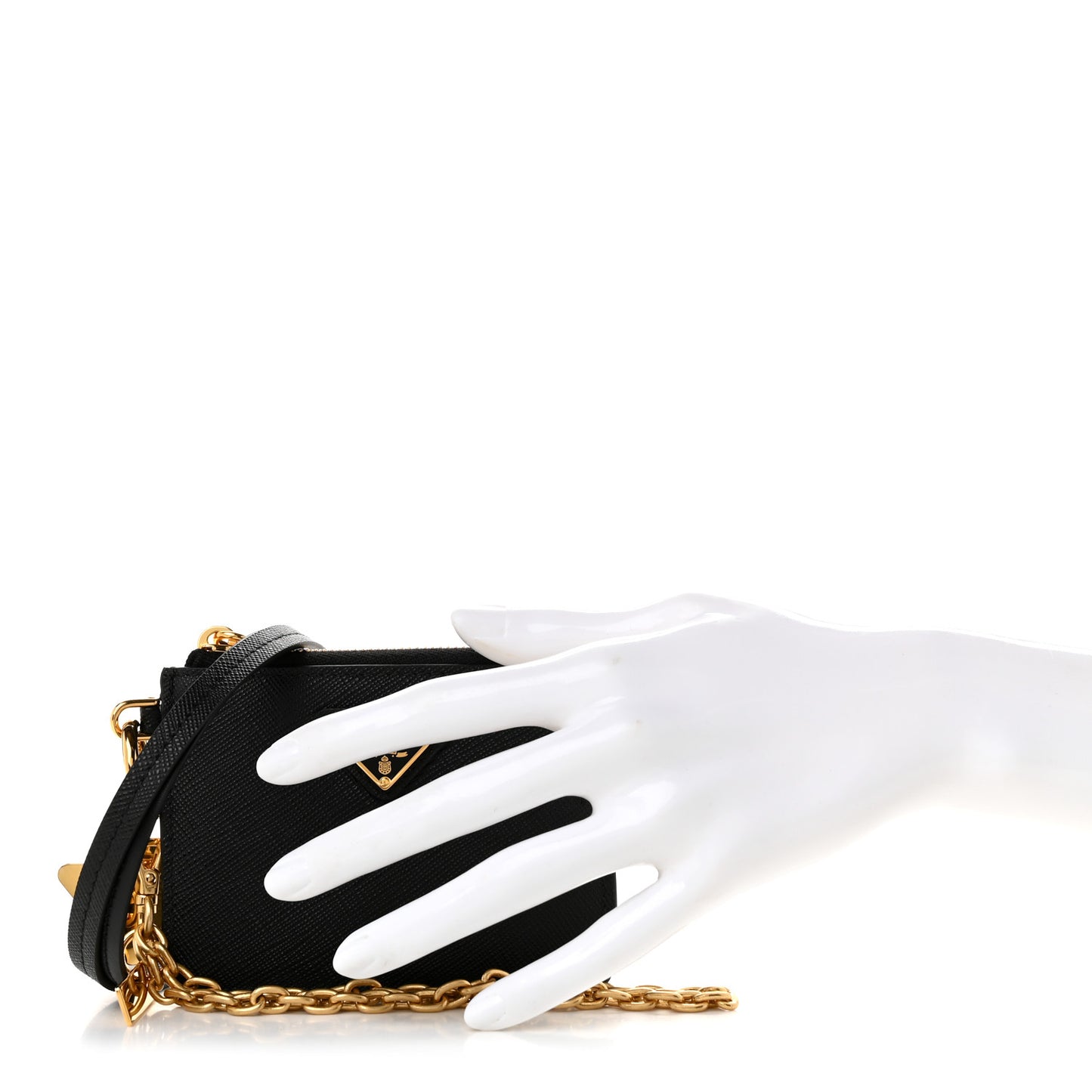 Saffiano Triangle Logo Card Holder With Strap Black