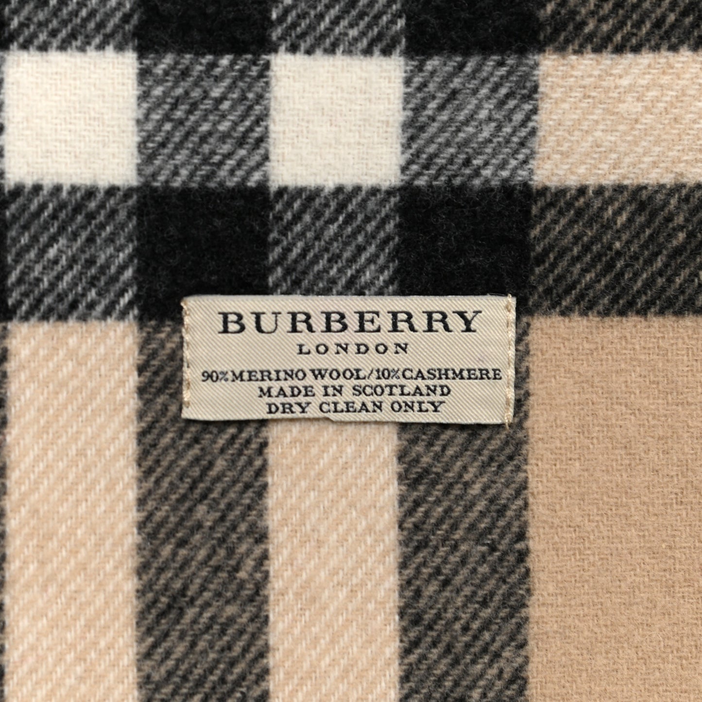 Wool Cashmere Giant Check Fringe Scarf Camel