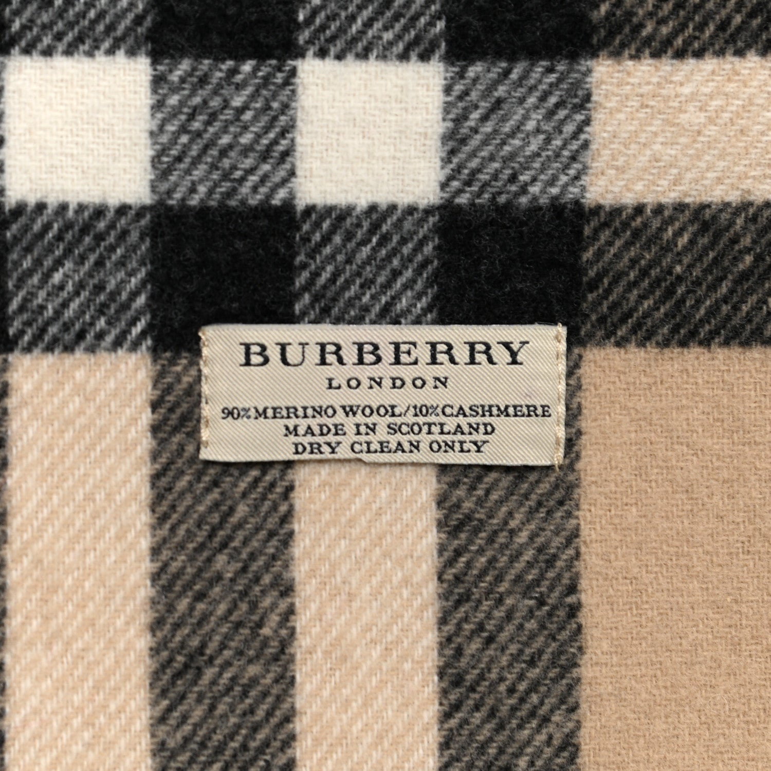Burberry Wool Cashmere Giant Check Fringe Scarf Camel 4 of 4