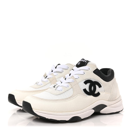 Chanel Mesh Suede Calfskin Grained Calfskin Womens CC Sneakers 36 White Black 3 of 7