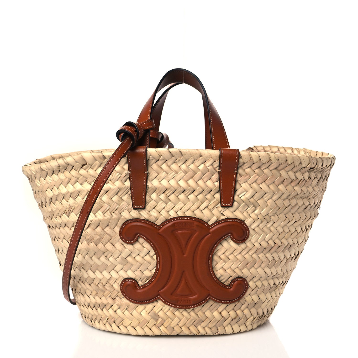 Celine Raffia Calfskin Triomphe Teen Panier Tan 1 of 9