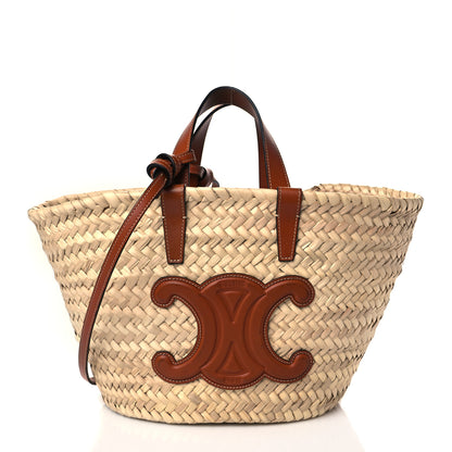 Celine Raffia Calfskin Triomphe Teen Panier Tan 1 of 9