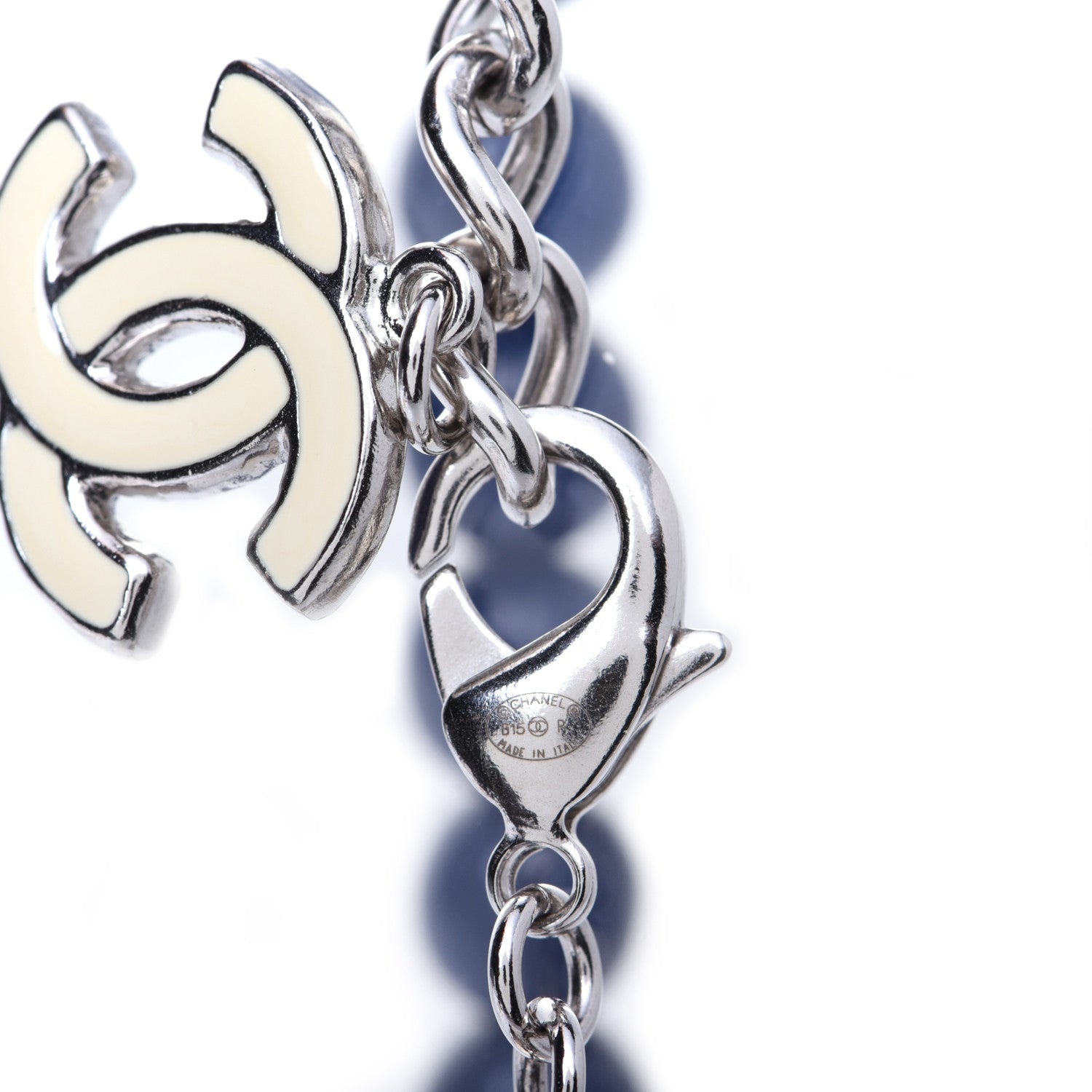 Chanel Pearl CC Long Necklace Pearly White Blue 9 of 14