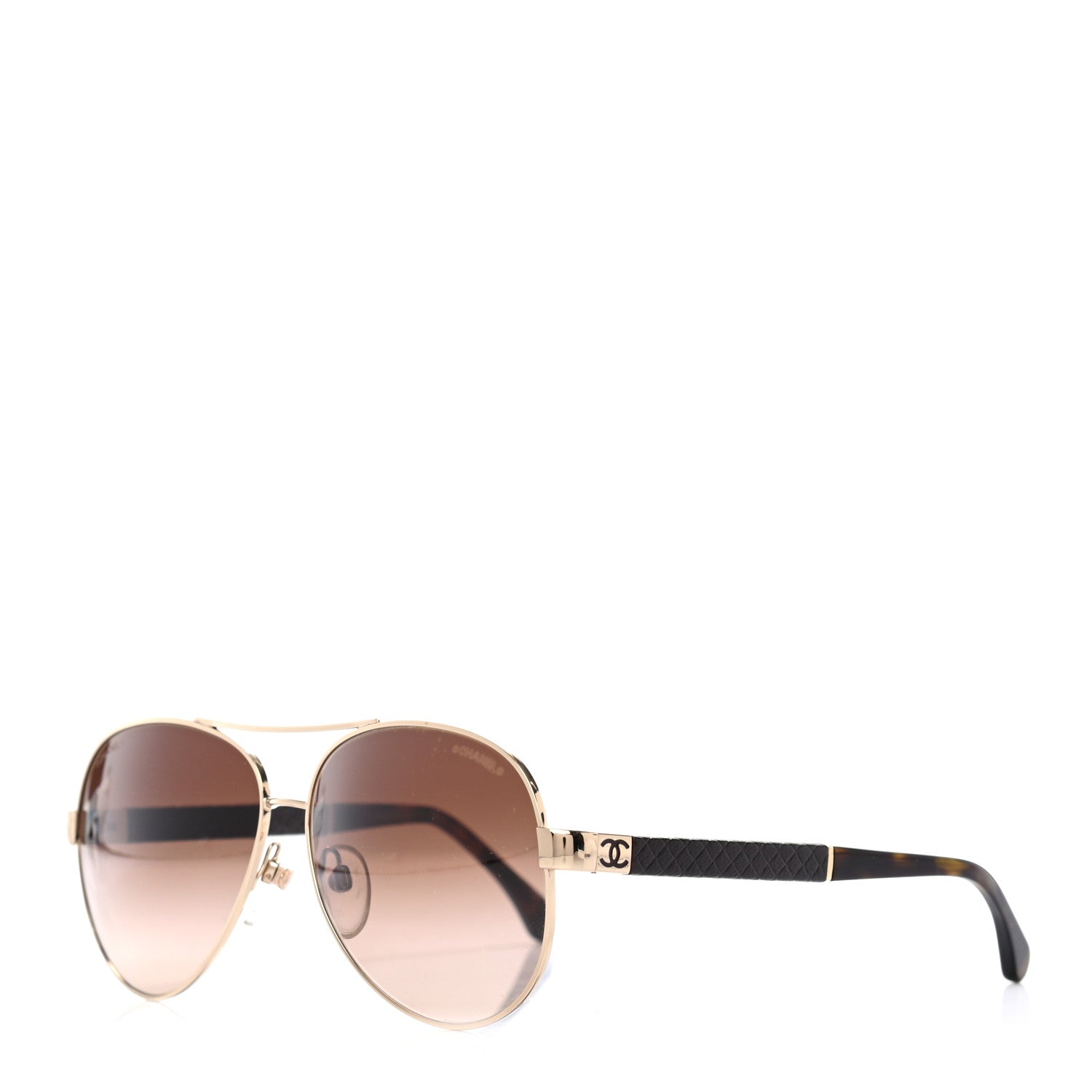 Chanel Lambskin Quilted CC Aviator Sunglasses 4195-Q Brown Gold 1 of 7