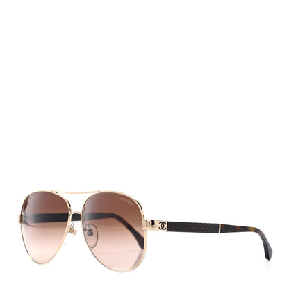 Chanel Lambskin Quilted CC Aviator Sunglasses 4195-Q Brown Gold 1 of 7