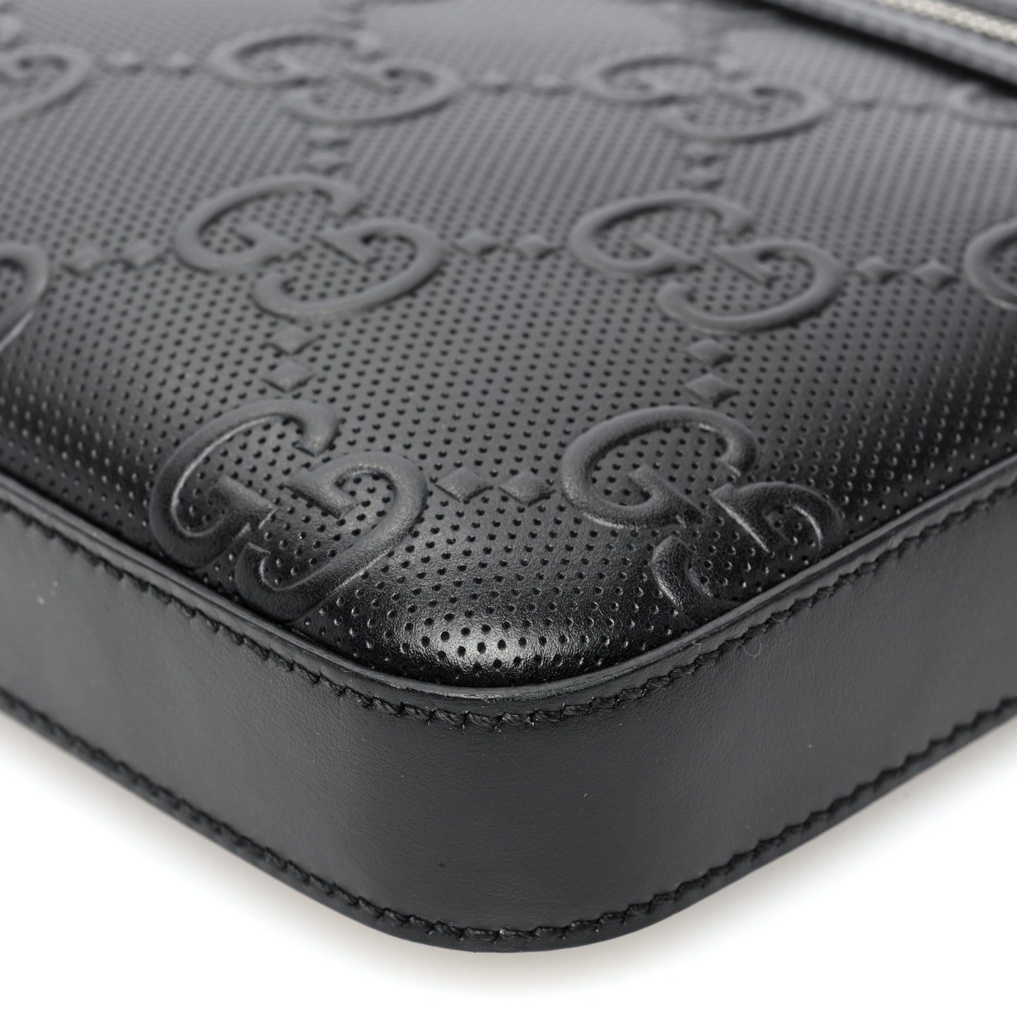 Calfskin GG Tennis Embossed Small Flat Messenger Bag Black