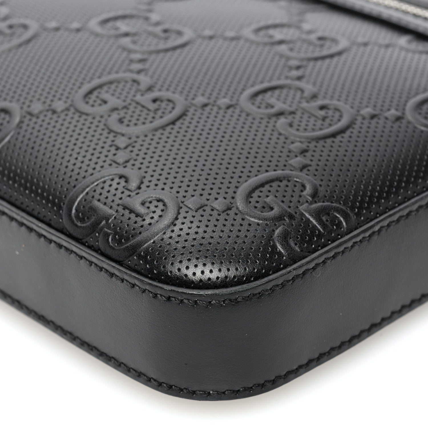 Gucci Calfskin GG Tennis Embossed Small Flat Messenger Bag Black 9 of 9