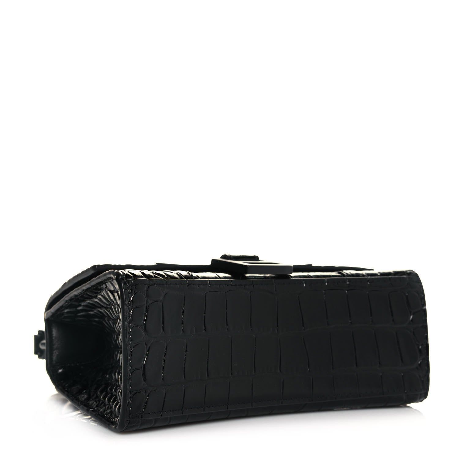 Balenciaga Shiny Calfskin Monochrome Crocodile Embossed Hourglass Top Handle Bag XS Black 3 of 6