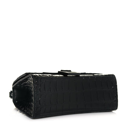 Balenciaga Shiny Calfskin Monochrome Crocodile Embossed Hourglass Top Handle Bag XS Black 3 of 6