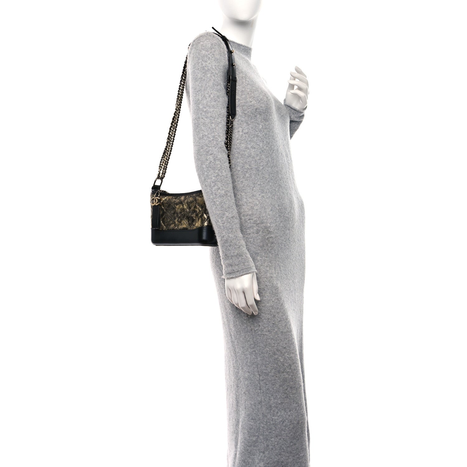 Chanel Metallic Crumpled Goatskin Quilted Small Gabrielle Hobo Black Gold 2 of 9